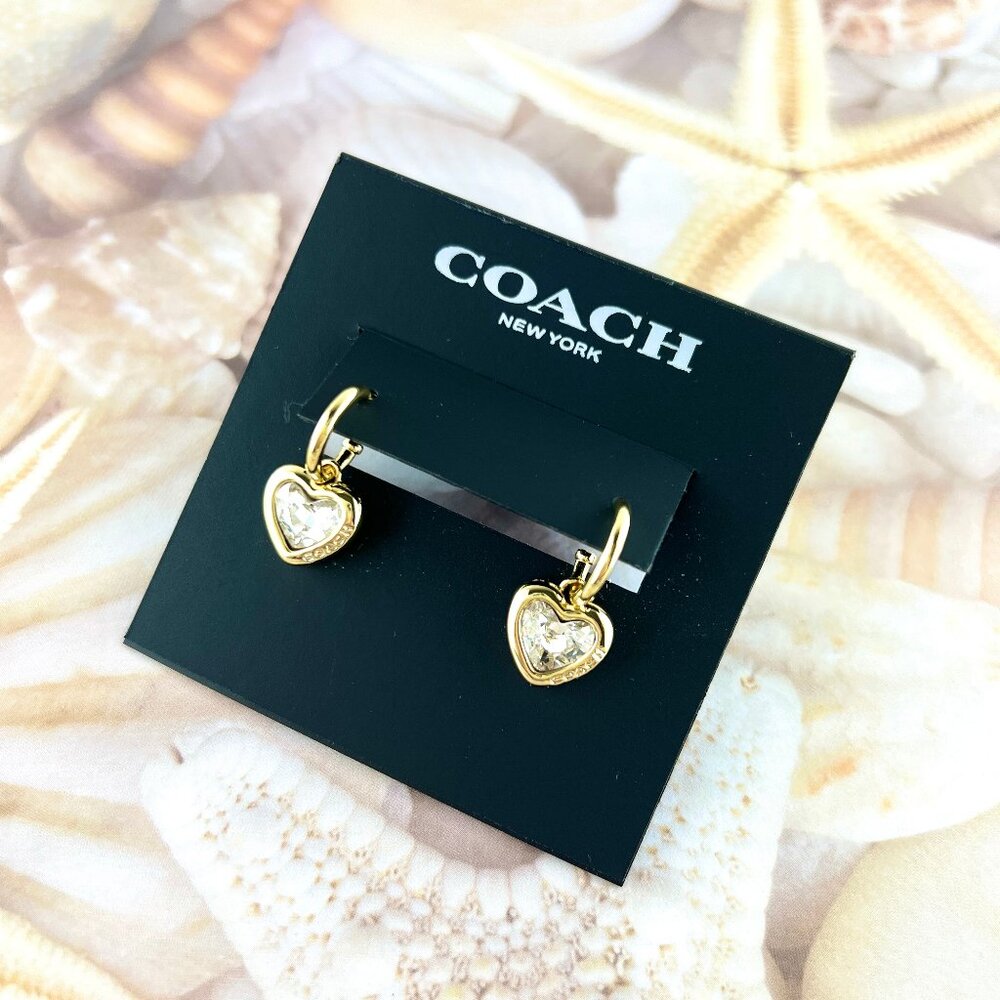 Coach Crystal Heart Stone gold earrings